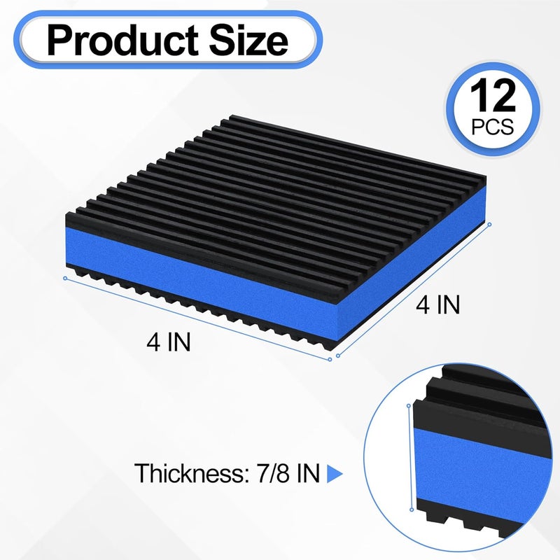 phepetroll 12 Pack Anti Vibration Pads for Washing Machine 4"x4"x7/8", Sound Isolation Vibrating Pad Ribbed Rubber Damping Mat EVA Center for Air Compressors, Conditioner, Treadmill, HVAC Washer Dryer - Image 2